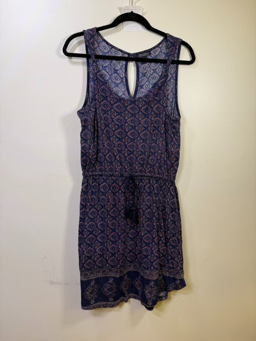Lucky Brand Blue Printed Sleeveless Tassel Waist Dress